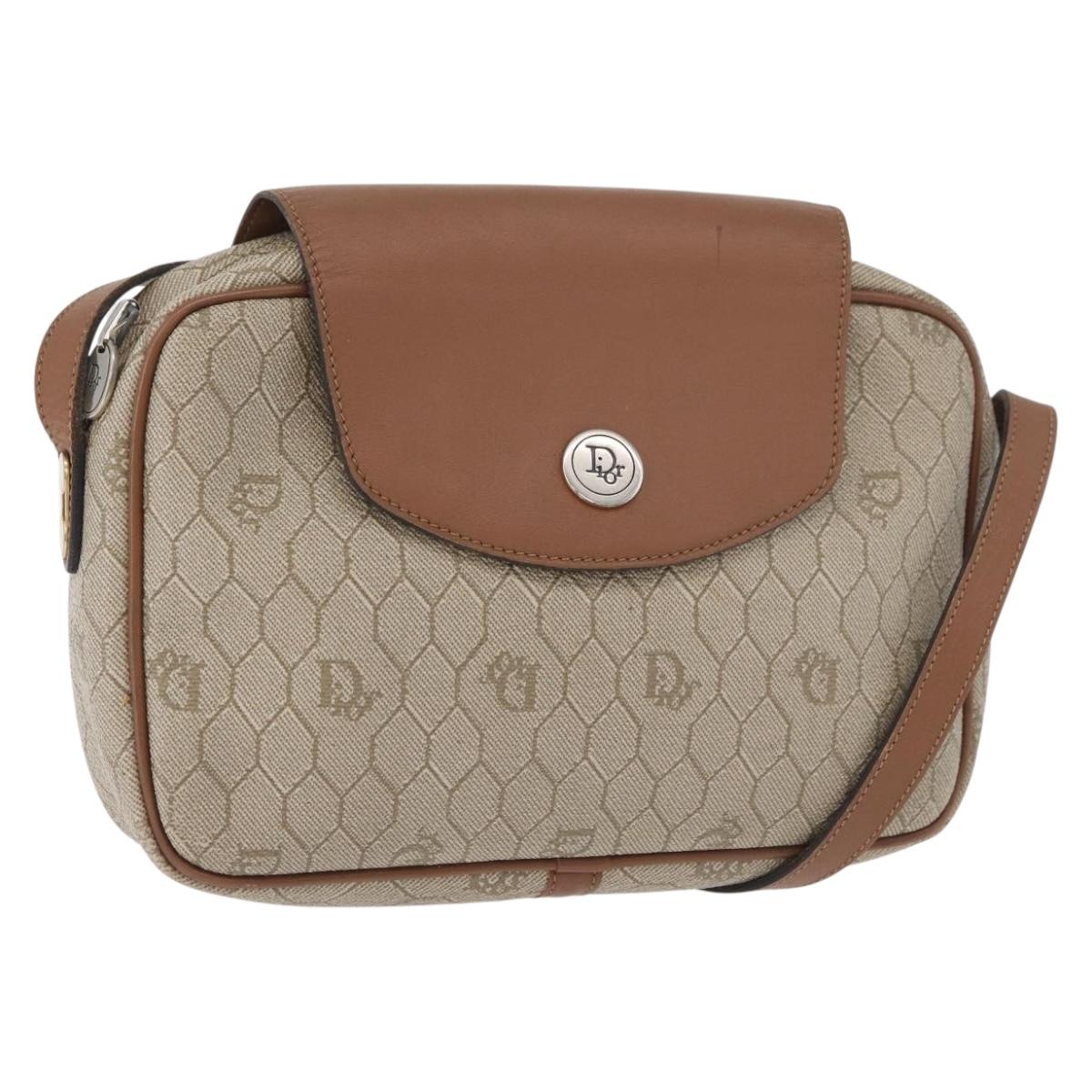 Christian Dior Honeycomb Canvas Shoulder Bag PVC Beige Silver Auth BA13067