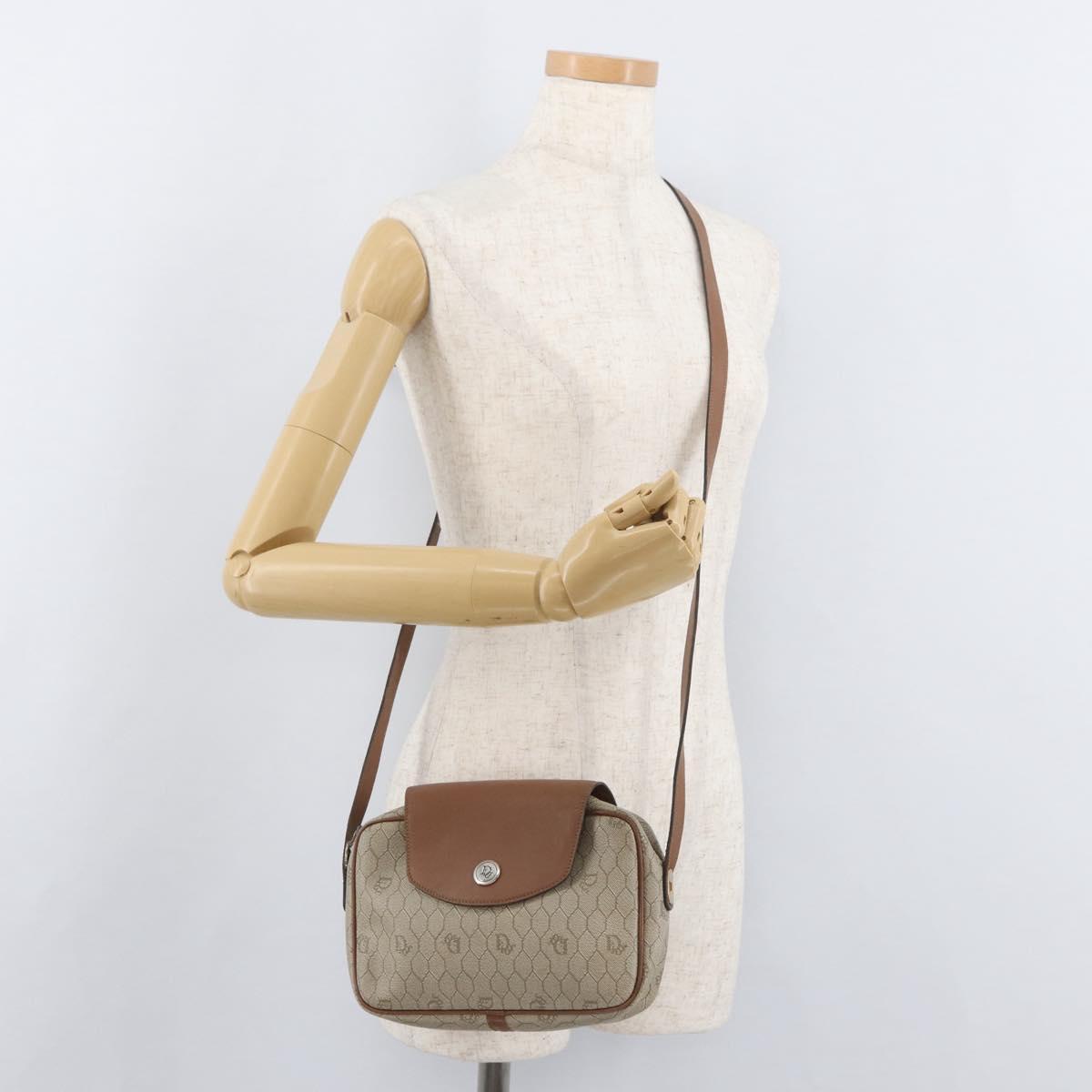 Christian Dior Honeycomb Canvas Shoulder Bag PVC Beige Silver Auth BA13067