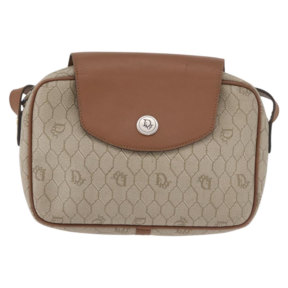 Christian Dior Honeycomb Canvas Shoulder Bag PVC Beige Silver Auth BA13067