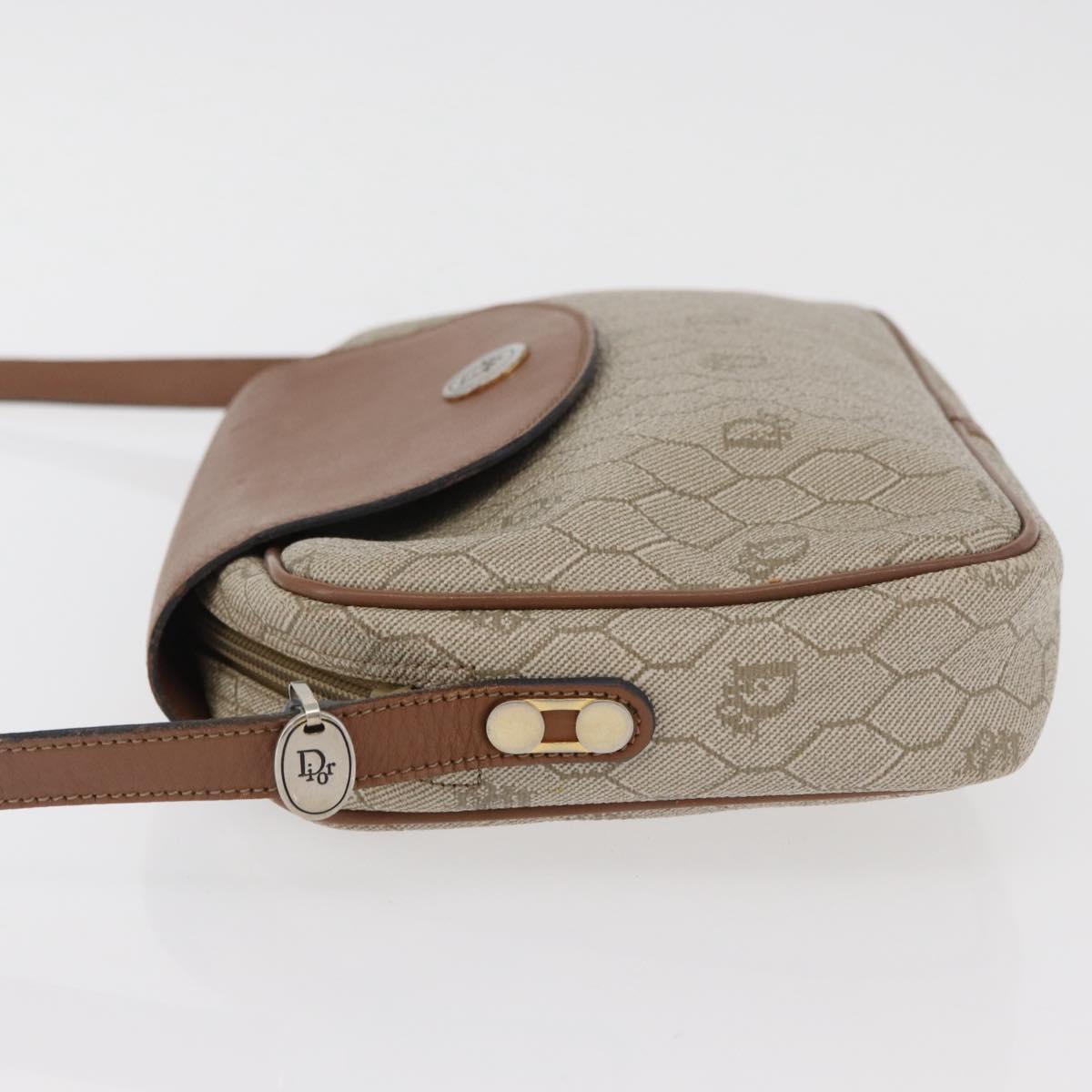 Christian Dior Honeycomb Canvas Shoulder Bag PVC Beige Silver Auth BA13067