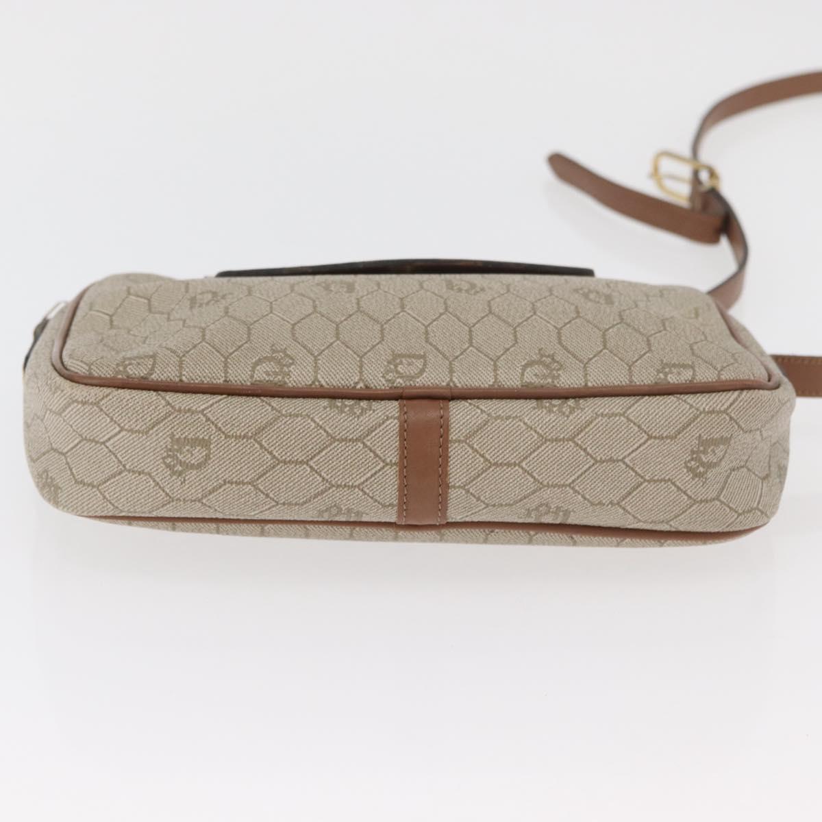 Christian Dior Honeycomb Canvas Shoulder Bag PVC Beige Silver Auth BA13067