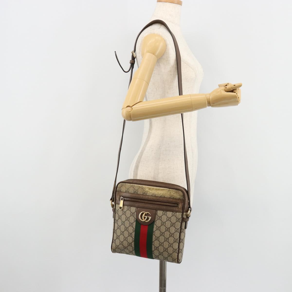 GUCCI GG Supreme Web Sherry Line Shoulder Bag PVC Beige Gold 547926 Auth BA13068
