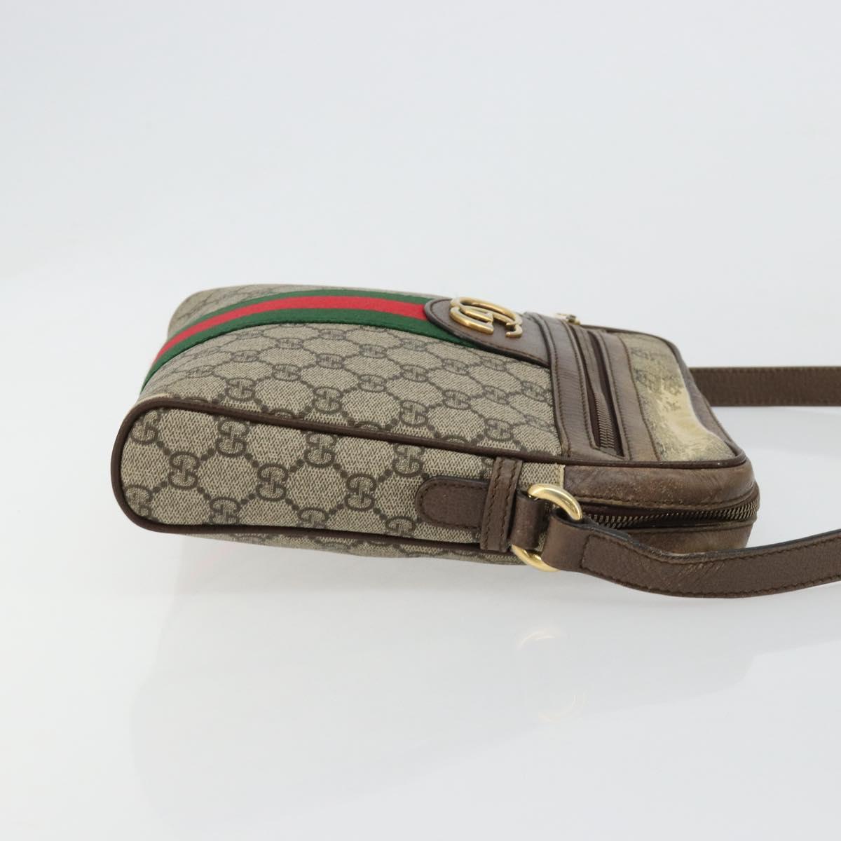 GUCCI GG Supreme Web Sherry Line Shoulder Bag PVC Beige Gold 547926 Auth BA13068