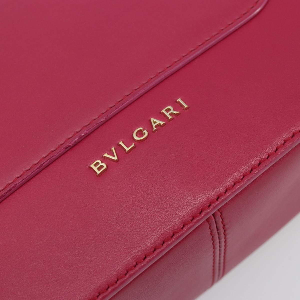 BVLGARI Chain Shoulder Bag Leather Pink Gold Auth BA13069A