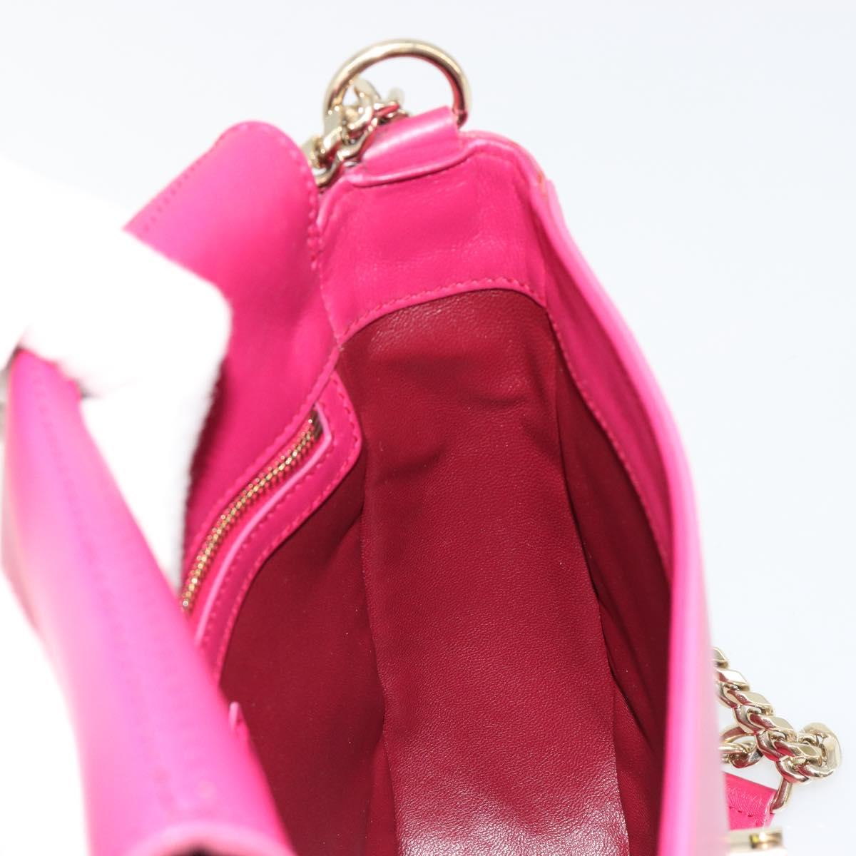 BVLGARI Chain Shoulder Bag Leather Pink Gold Auth BA13069A