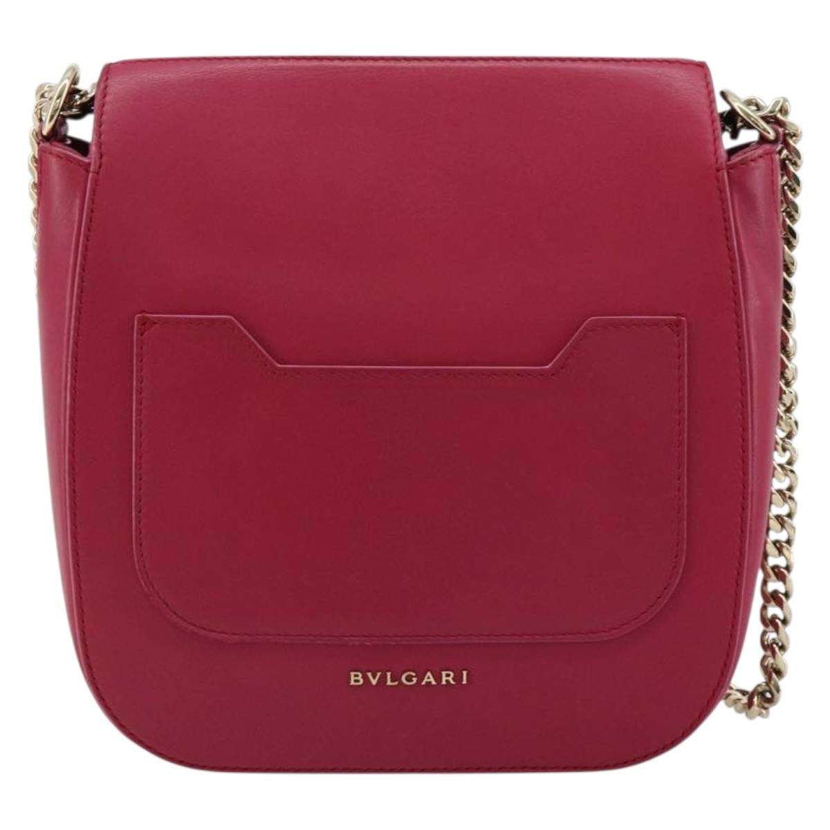 BVLGARI Chain Shoulder Bag Leather Pink Gold Auth BA13069A