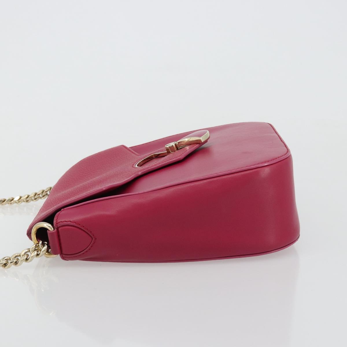 BVLGARI Chain Shoulder Bag Leather Pink Gold Auth BA13069A