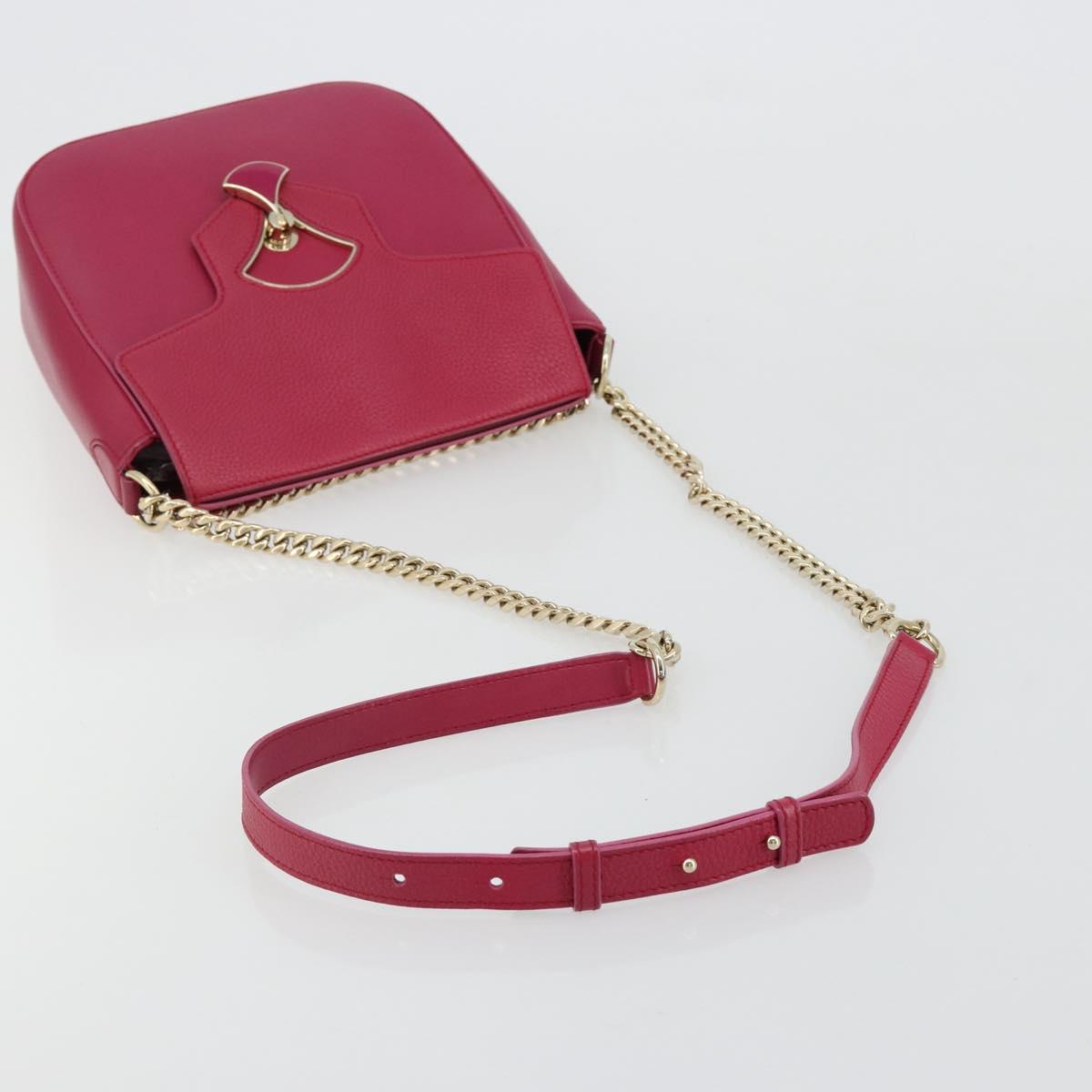 BVLGARI Chain Shoulder Bag Leather Pink Gold Auth BA13069A