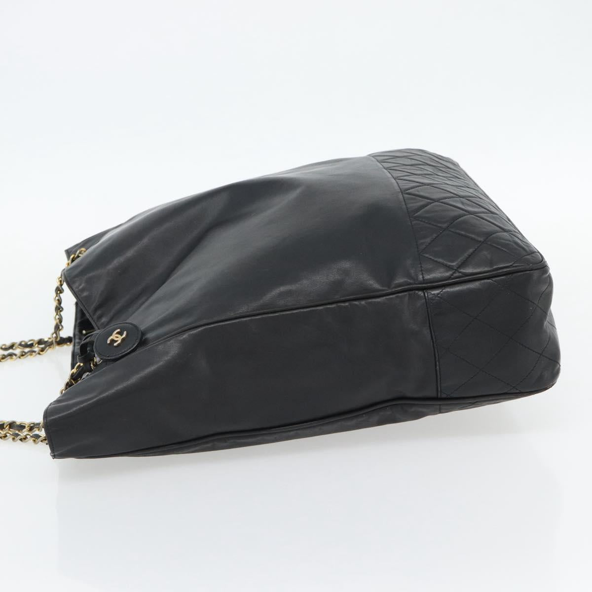 CHANEL Matelasse Chain Tote Bag Leather Black Gold CC Auth BA13071