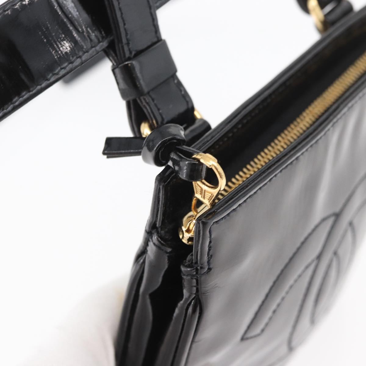 CHANEL Matelasse Waist bag Patent leather Black Gold CC Auth BA13072