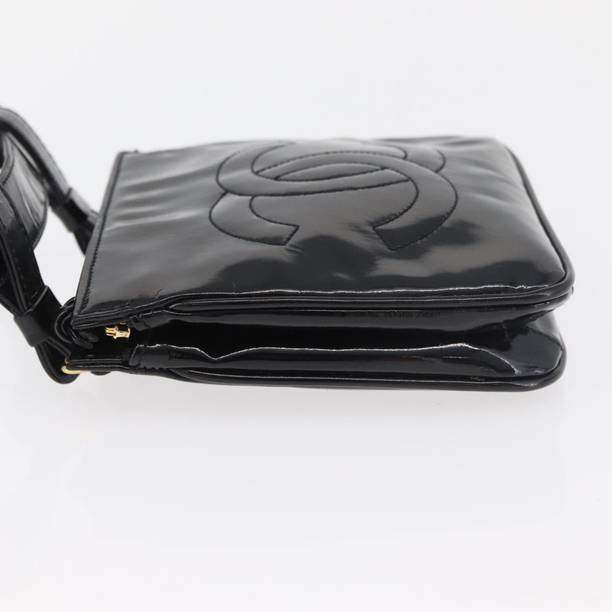 CHANEL Matelasse Waist bag Patent leather Black Gold CC Auth BA13072