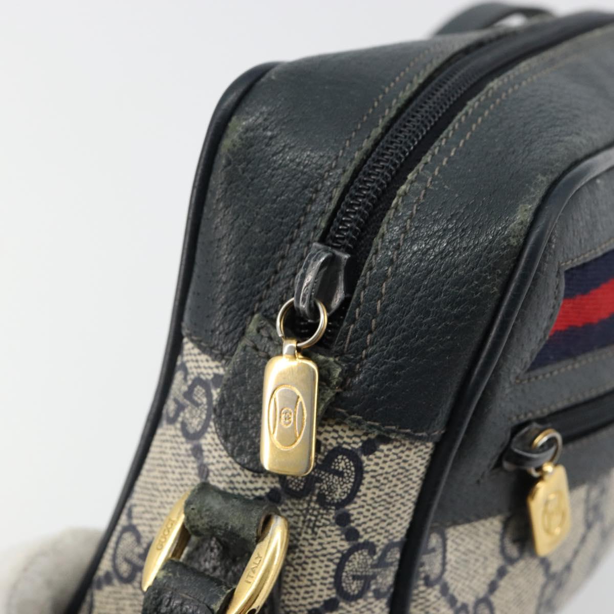 GUCCI GG Supreme Sherry Line Shoulder Bag PVC Navy Gold 119 02 087 Auth BA13075
