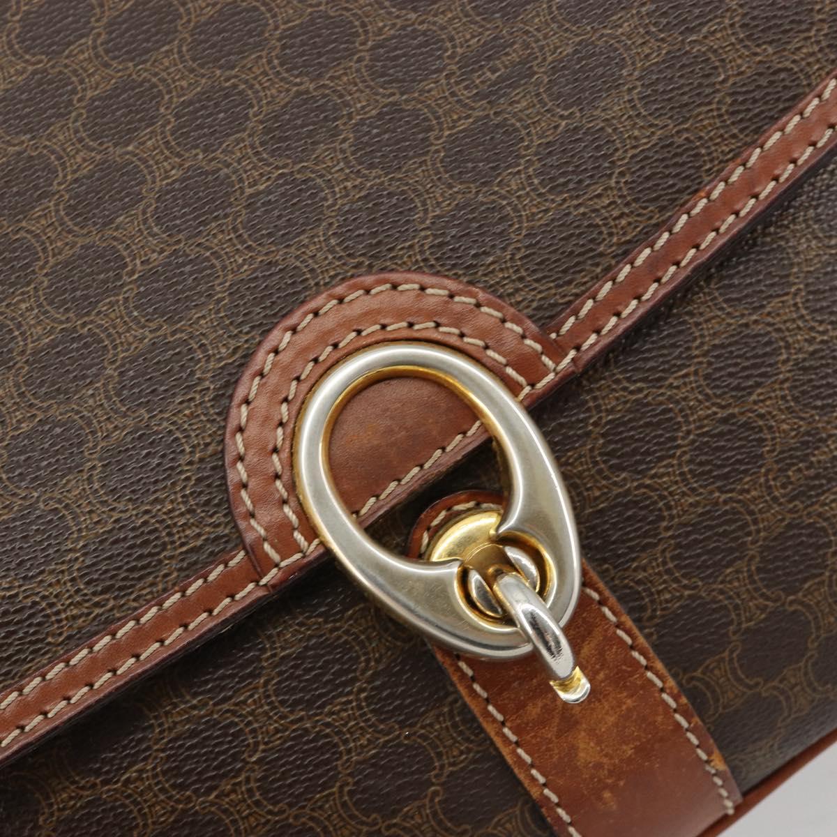 CELINE Macadam Canvas Shoulder Bag PVC Leather Brown Gold Auth BA13077