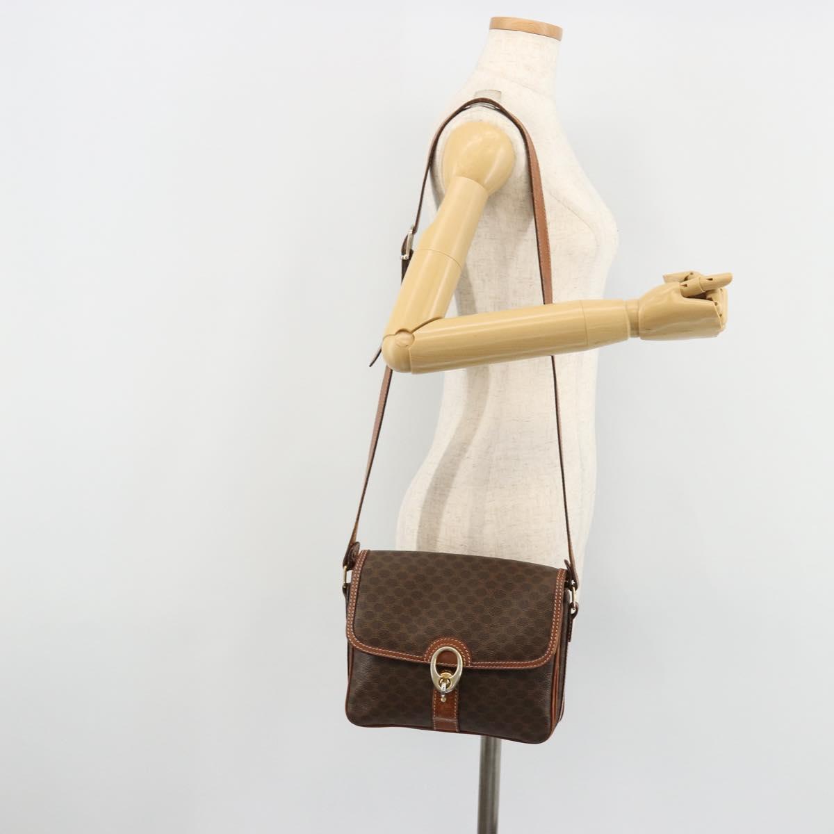 CELINE Macadam Canvas Shoulder Bag PVC Leather Brown Gold Auth BA13077