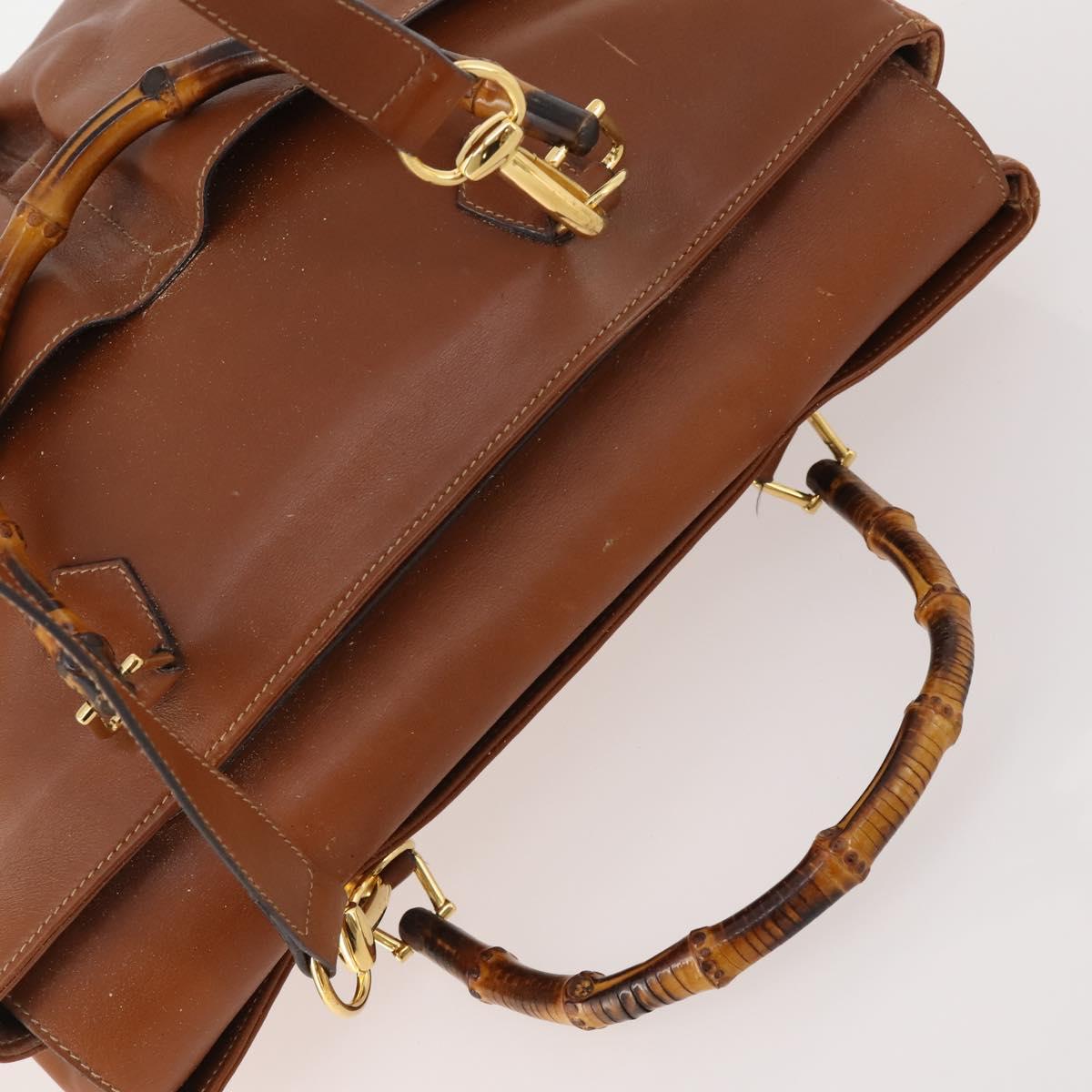 GUCCI Bamboo Tote Bag Leather 2way Brown Gold 002 2855 0322 0 Auth BA13078