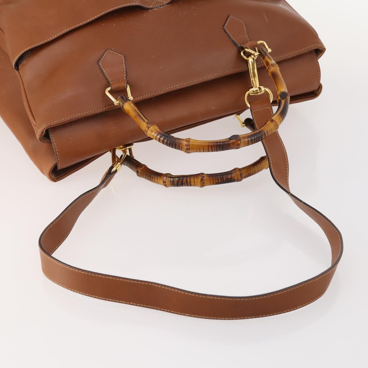 GUCCI Bamboo Tote Bag Leather 2way Brown Gold 002 2855 0322 0 Auth BA13078