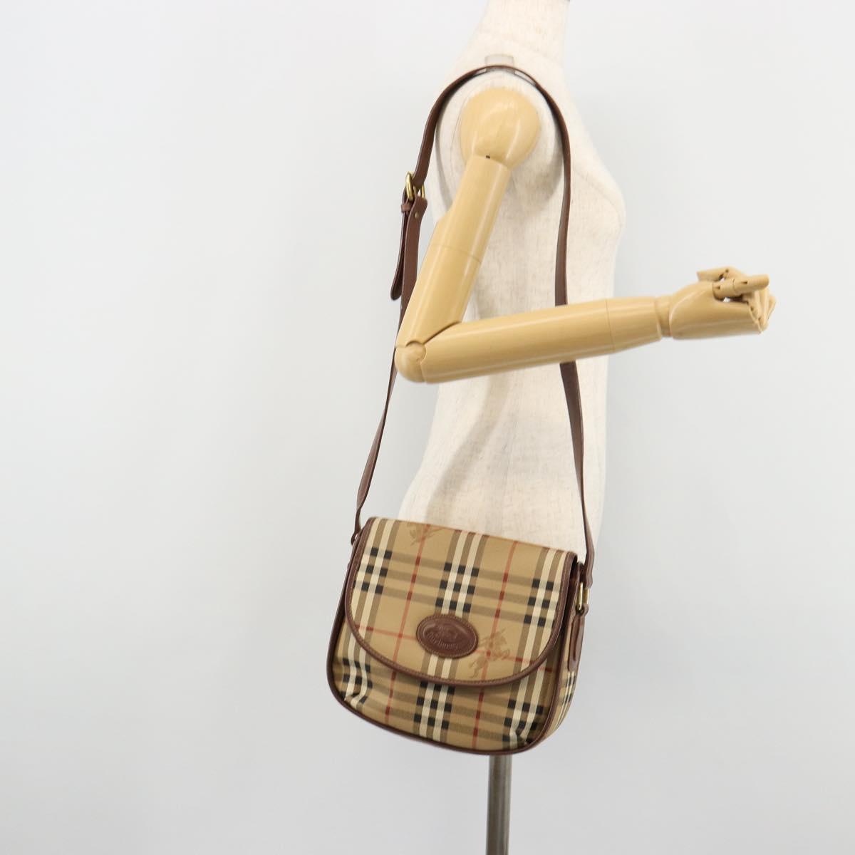 Burberrys Nova Check Shoulder Bag PVC Beige Gold Auth BA13081