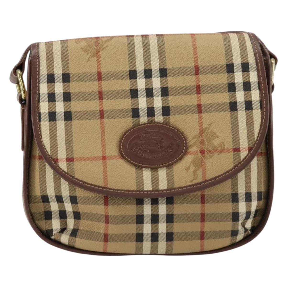 Burberrys Nova Check Shoulder Bag PVC Beige Gold Auth BA13081