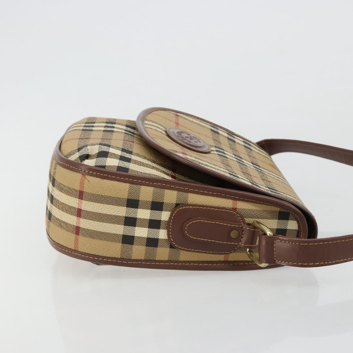 Burberrys Nova Check Shoulder Bag PVC Beige Gold Auth BA13081