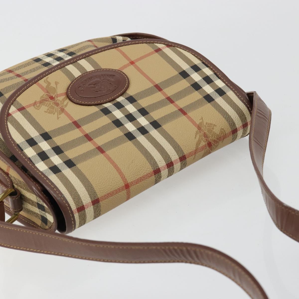 Burberrys Nova Check Shoulder Bag PVC Beige Gold Auth BA13081