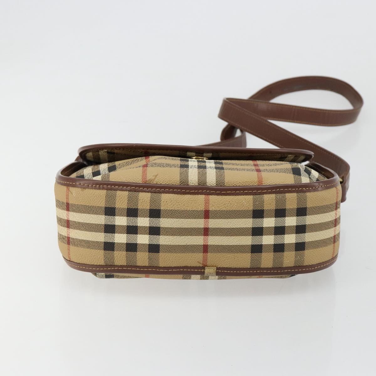 Burberrys Nova Check Shoulder Bag PVC Beige Gold Auth BA13081