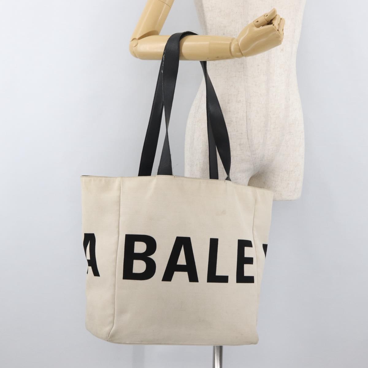 BALENCIAGA Tote Bag Canvas Beige Silver Auth BA13082