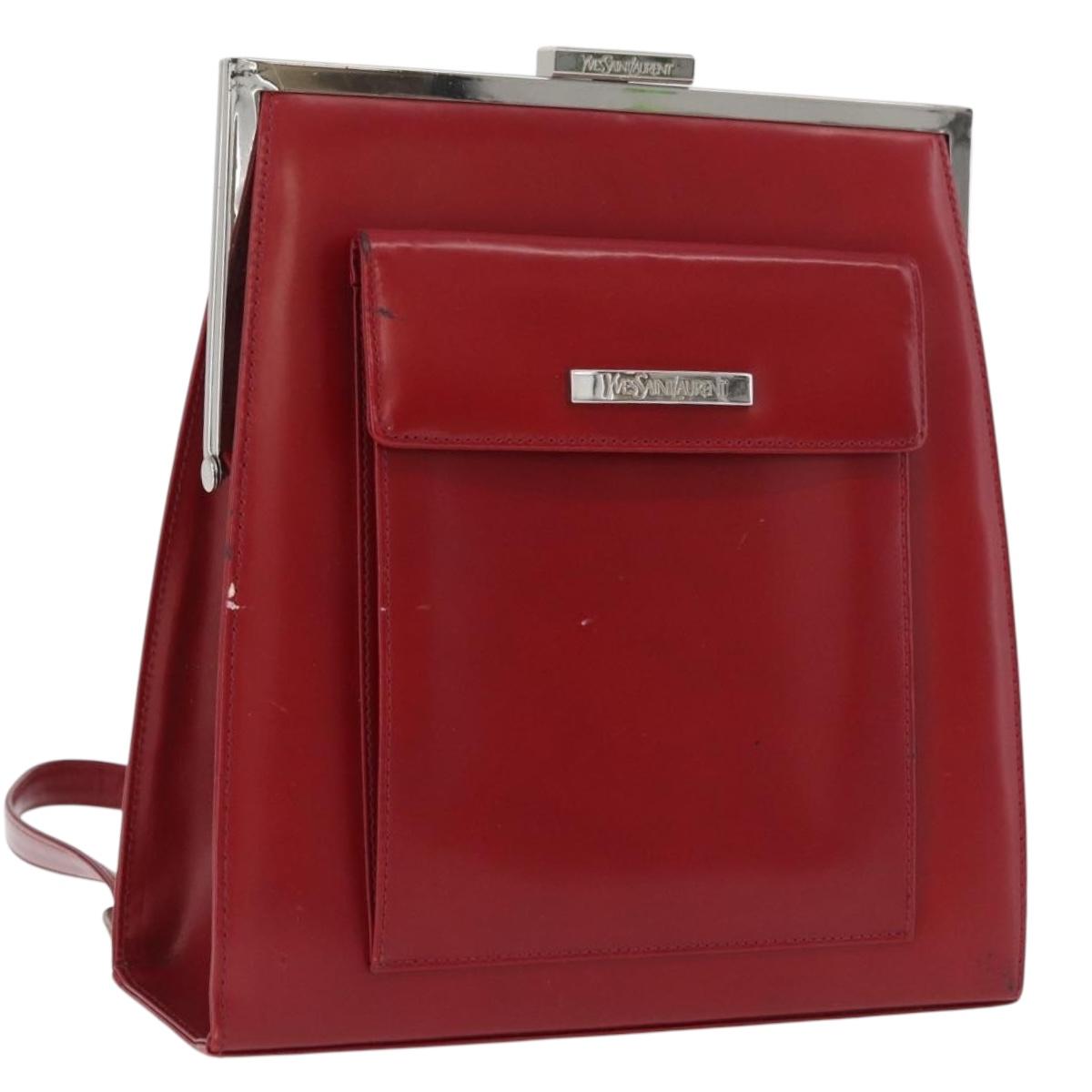 SAINT LAURENT Backpack Leather Red Silver Auth BA13087