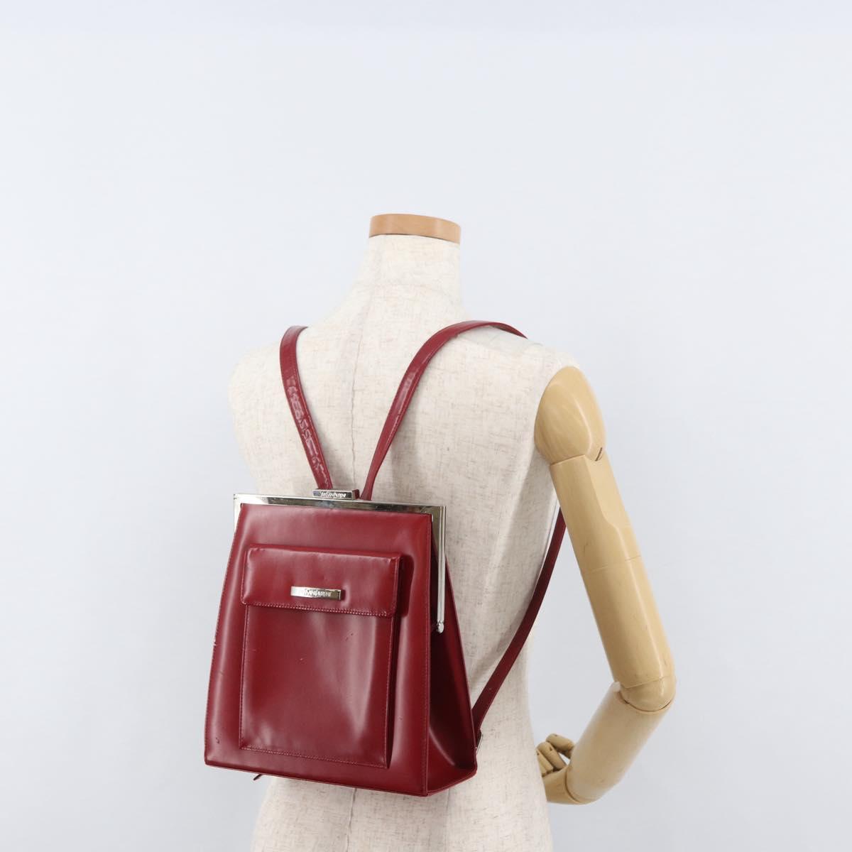 SAINT LAURENT Backpack Leather Red Silver Auth BA13087