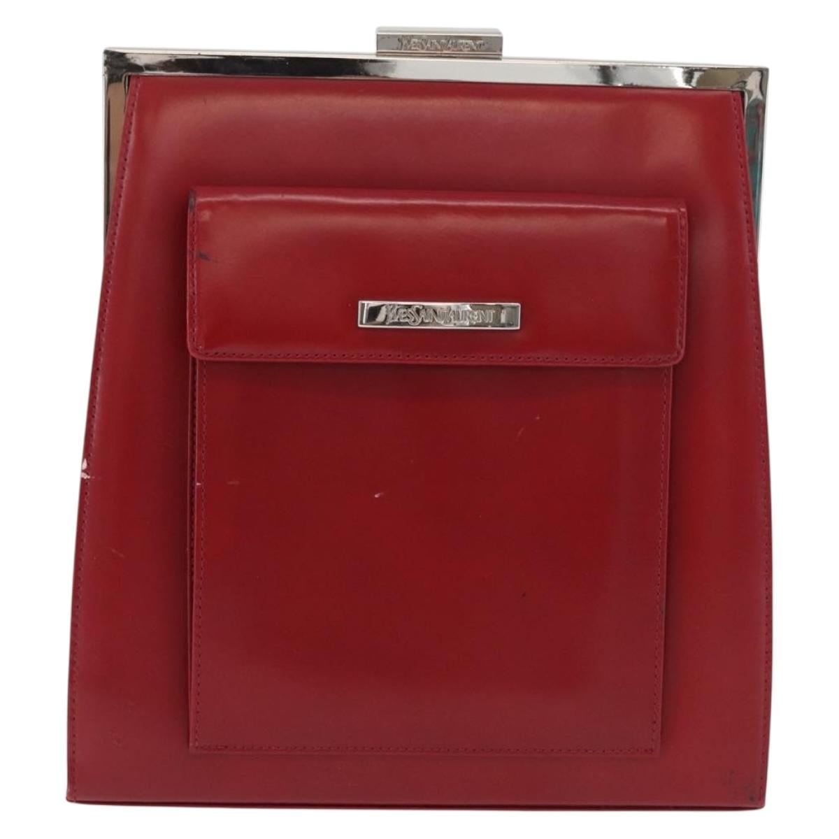 SAINT LAURENT Backpack Leather Red Silver Auth BA13087