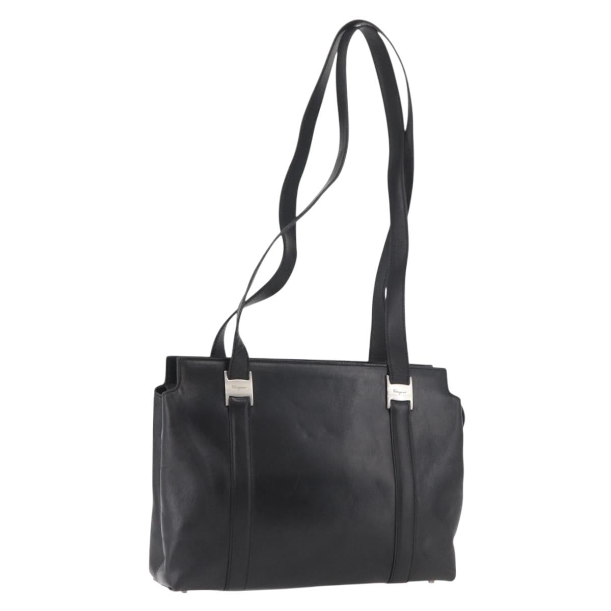 Salvatore Ferragamo Tote Bag Leather Black Silver Auth BA13088
