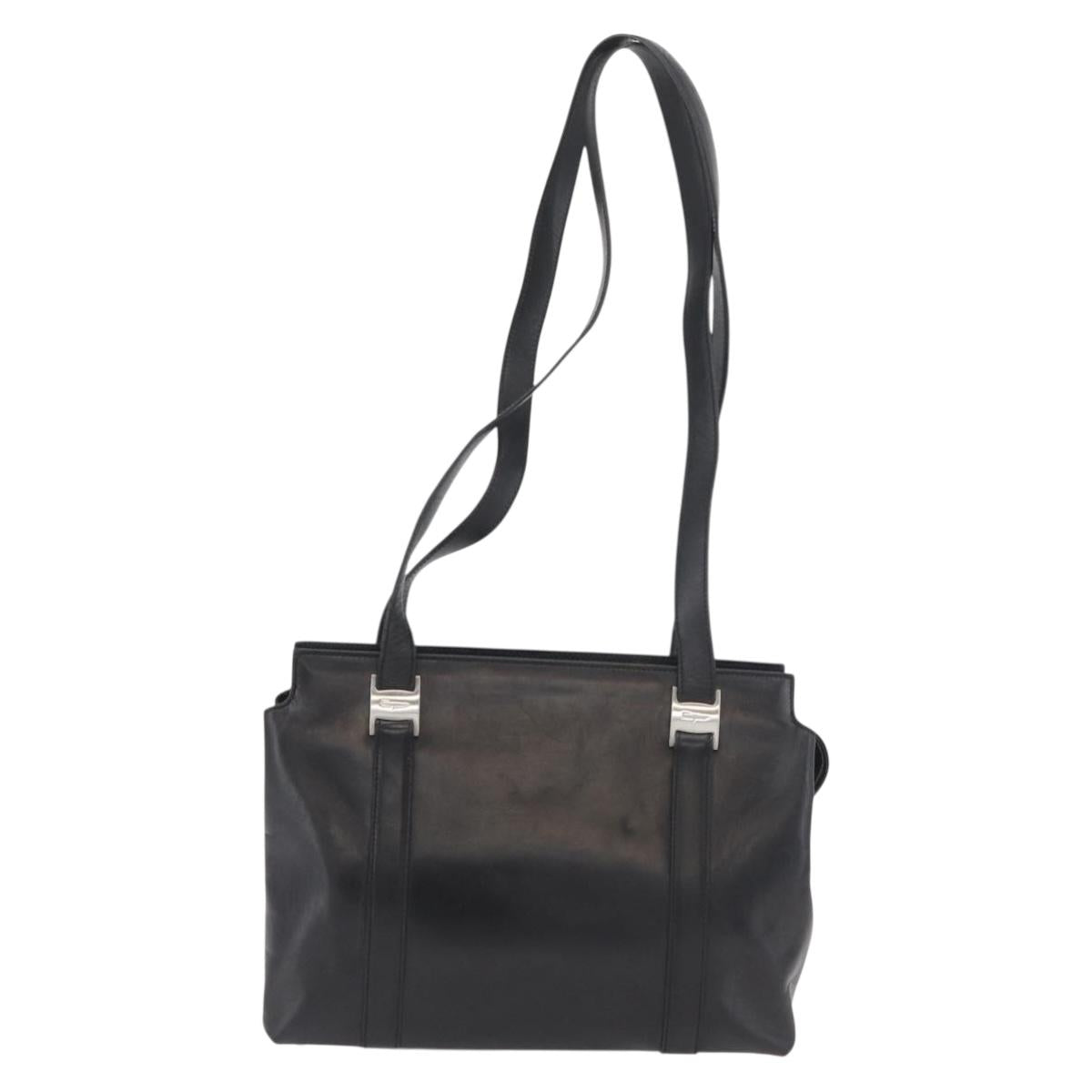 Salvatore Ferragamo Tote Bag Leather Black Silver Auth BA13088