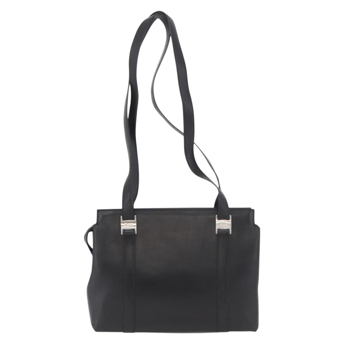 Salvatore Ferragamo Tote Bag Leather Black Silver Auth BA13088