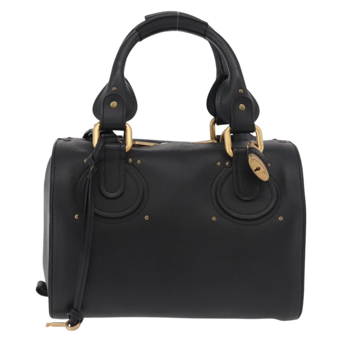 Chloe Aurora Paddington Hand Bag Leather 2way Black Gold Auth BA13096V
