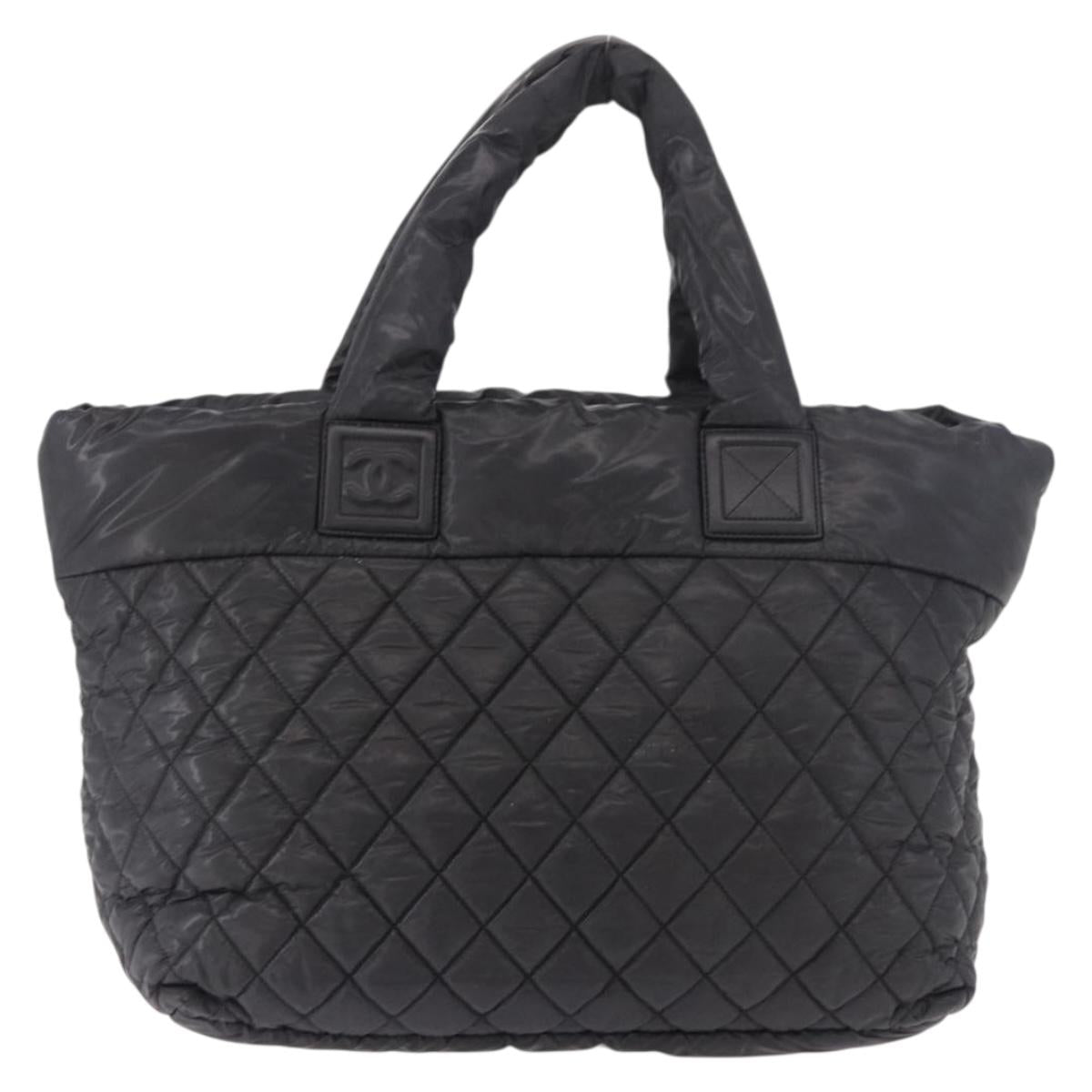 CHANEL Cococoon Tote Bag Nylon Black Silver CC Auth BA13097