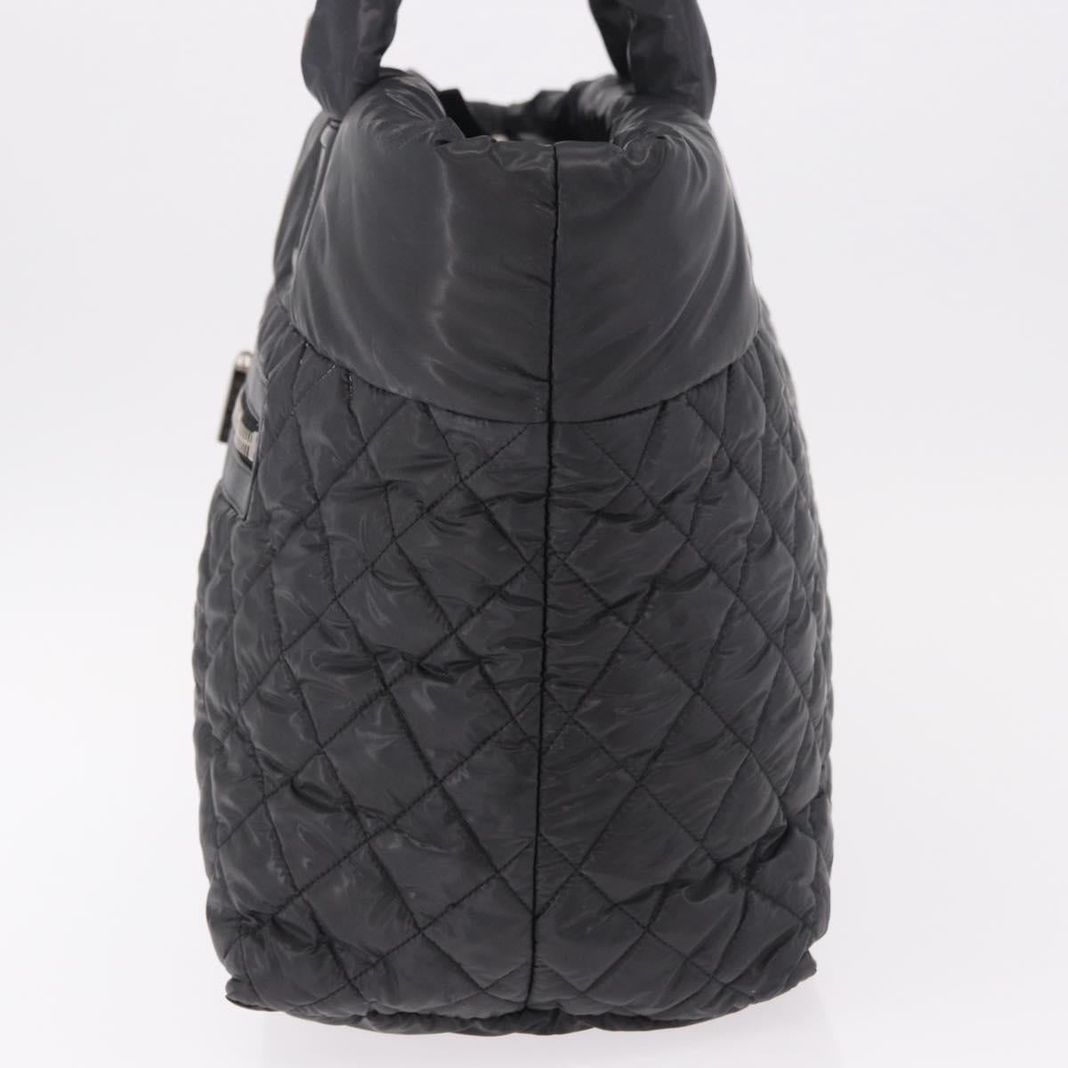 CHANEL Cococoon Tote Bag Nylon Black Silver CC Auth BA13097
