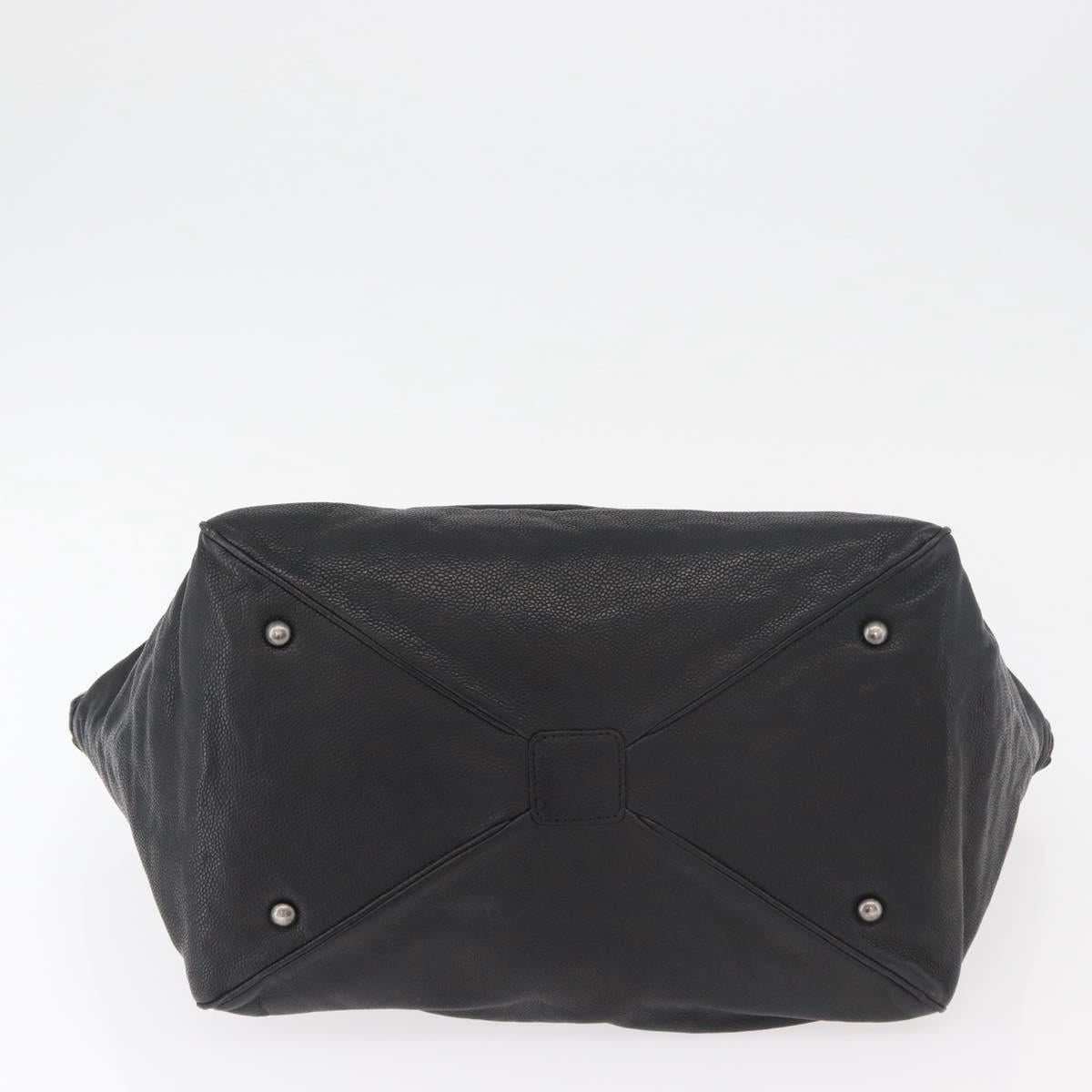 CHANEL Chain Tote Bag Caviar Skin Black Silver CC Auth BA13098