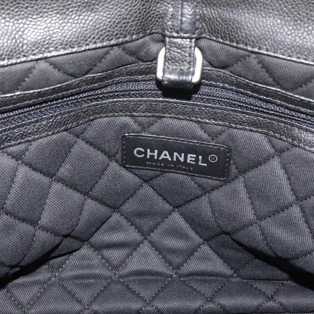 CHANEL Chain Tote Bag Caviar Skin Black Silver CC Auth BA13098