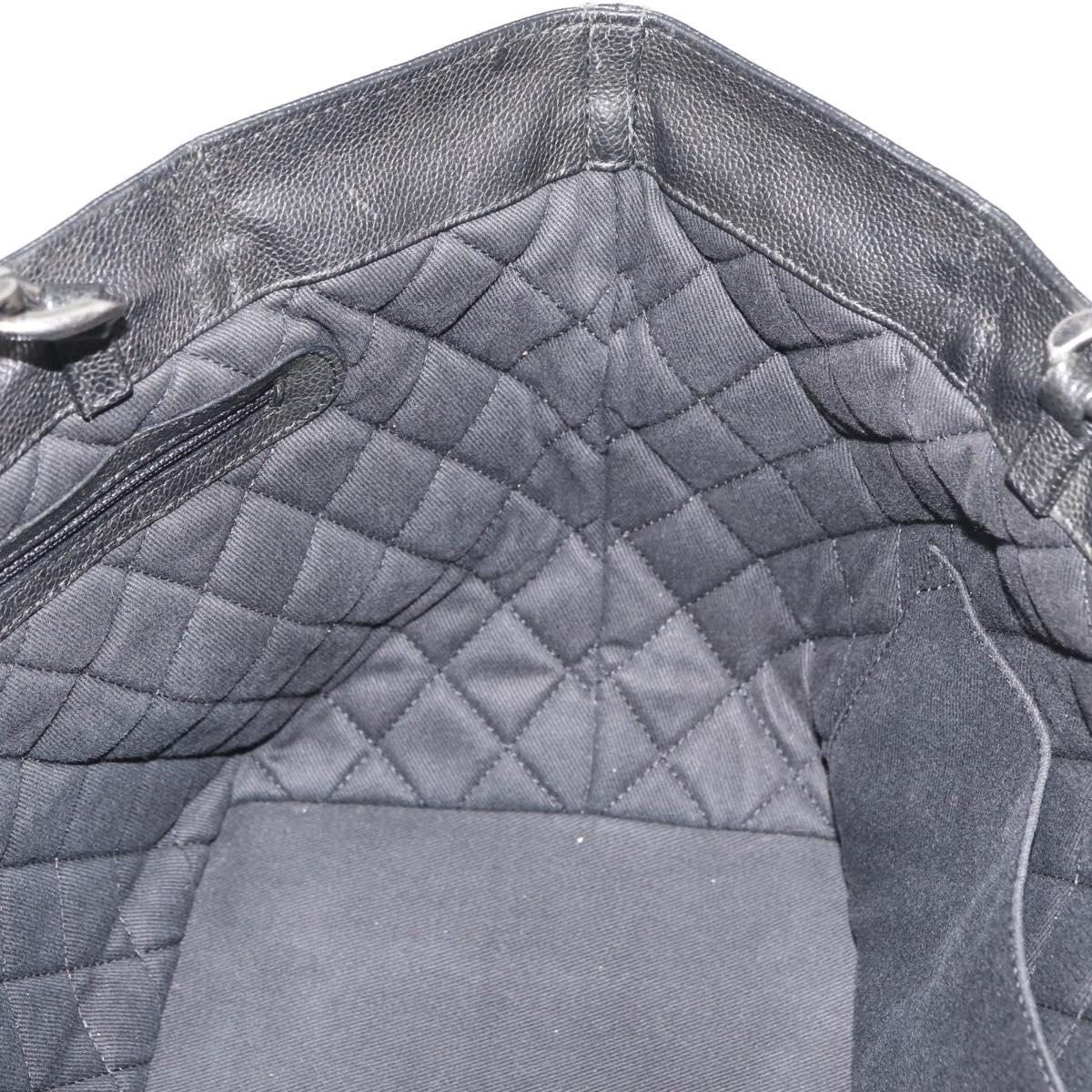 CHANEL Chain Tote Bag Caviar Skin Black Silver CC Auth BA13098