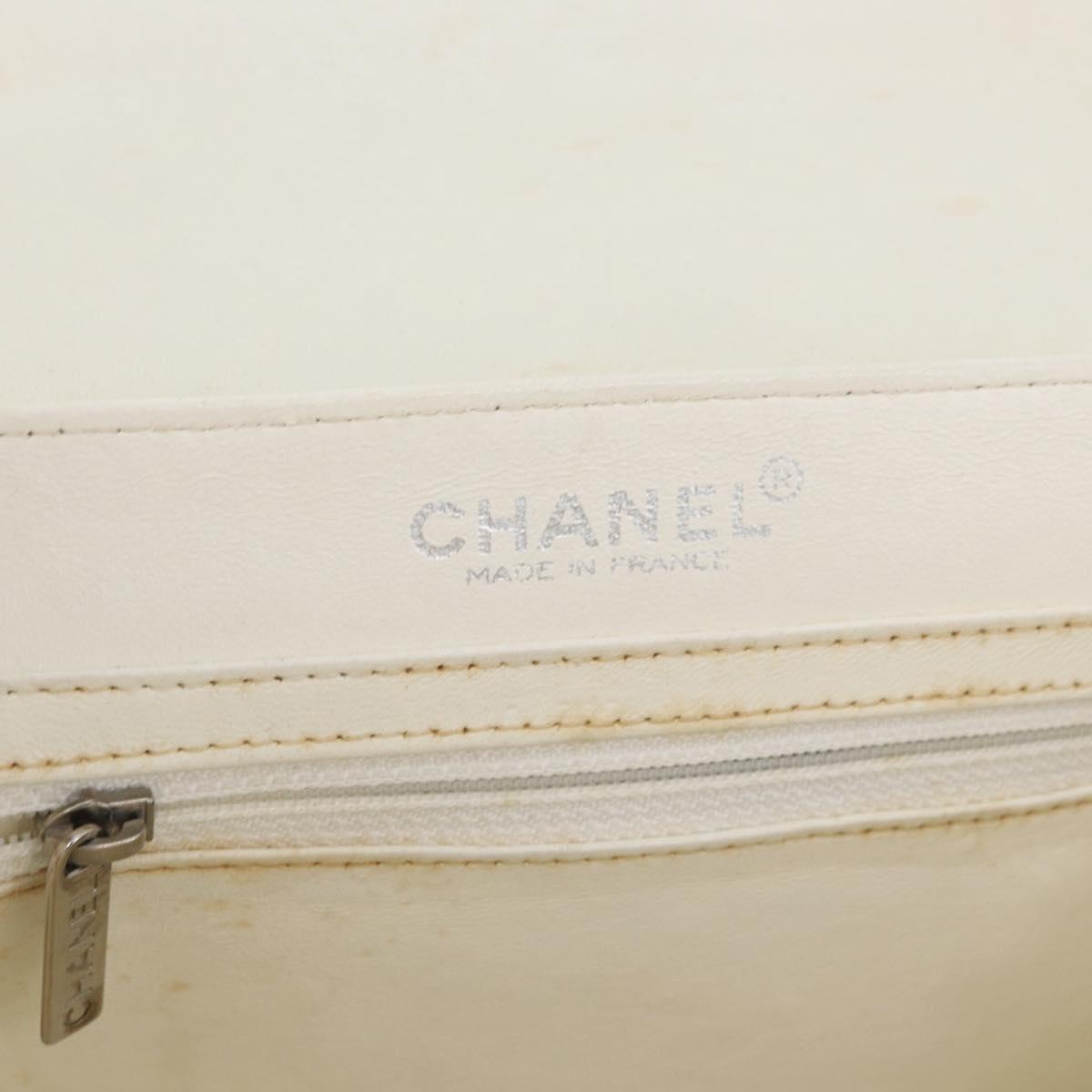 CHANEL Choco Bar Chain Shoulder Bag Leather White Silver black CC Auth BA13099A