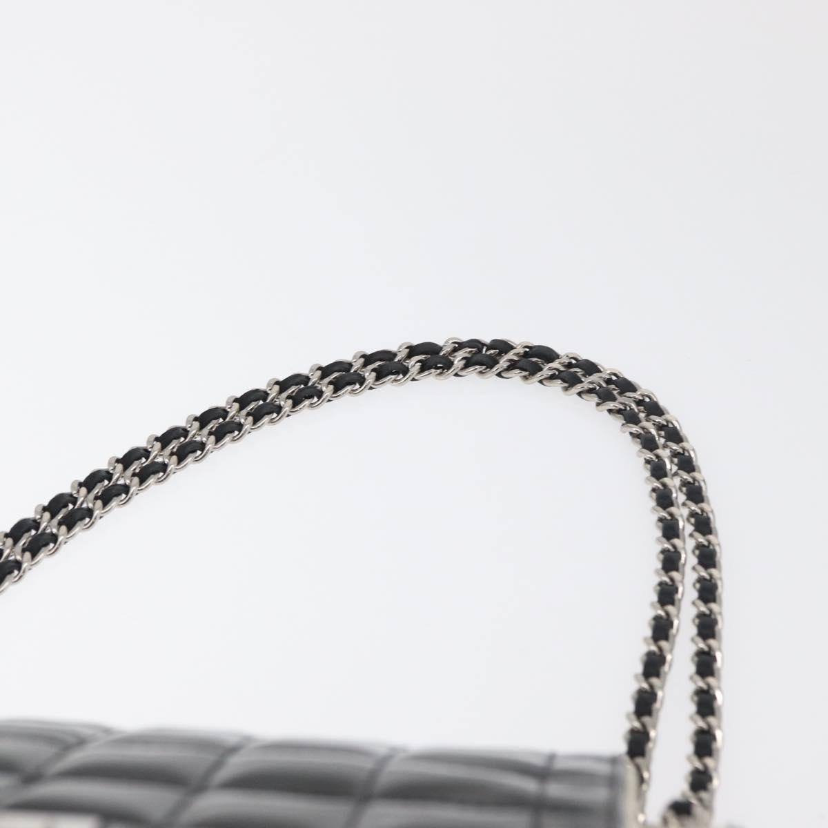 CHANEL Choco Bar Chain Shoulder Bag Leather White Silver black CC Auth BA13099A