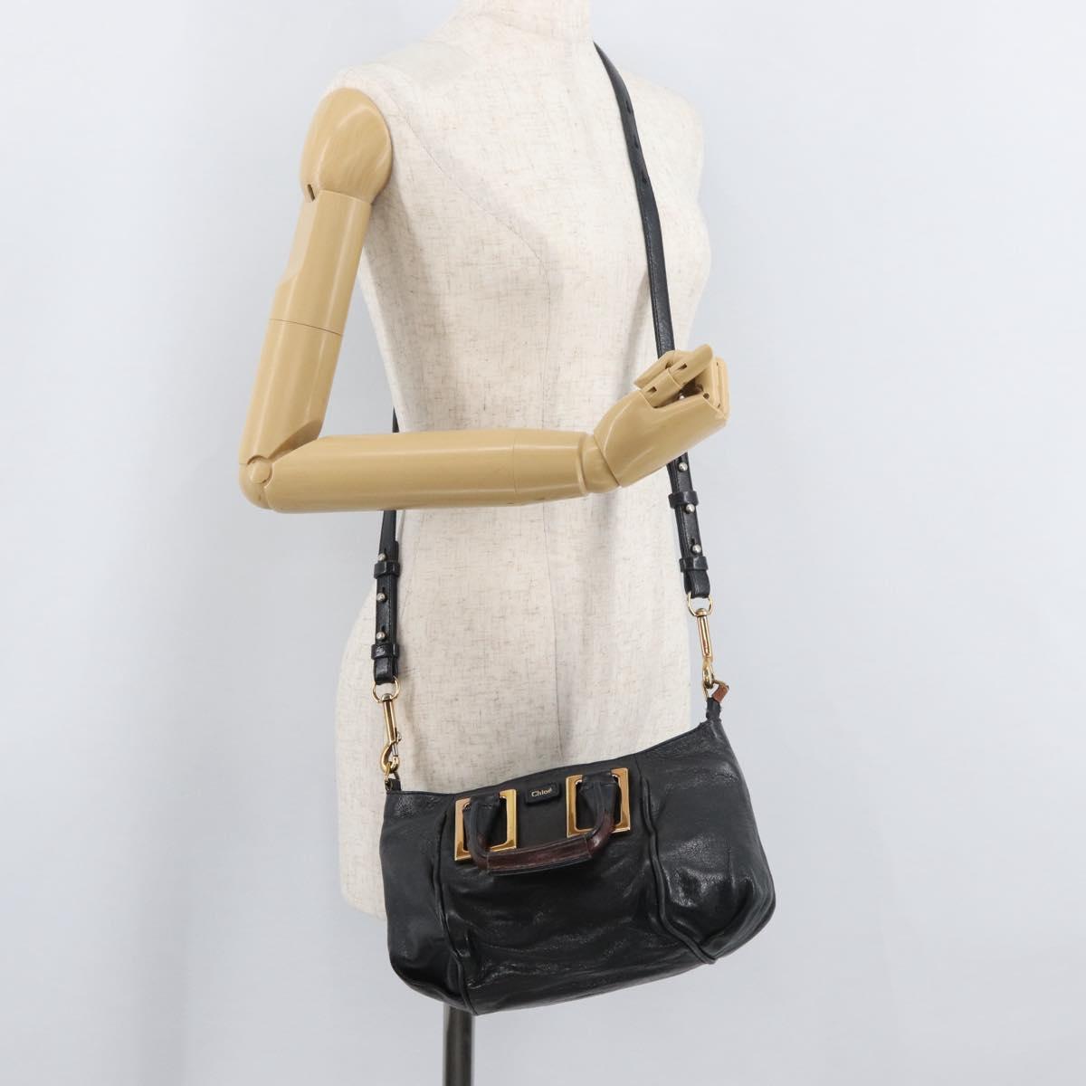 Chloe Etel Hand Bag Leather 2way Black Gold Auth BA13103