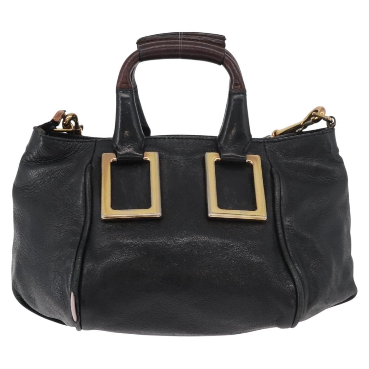 Chloe Etel Hand Bag Leather 2way Black Gold Auth BA13103