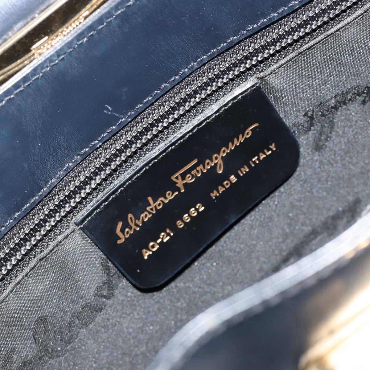 Salvatore Ferragamo Gancini Shoulder Bag Leather Navy Gold Auth BA13105