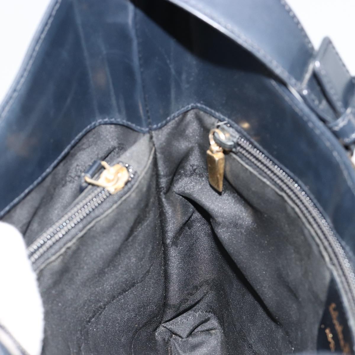 Salvatore Ferragamo Gancini Shoulder Bag Leather Navy Gold Auth BA13105
