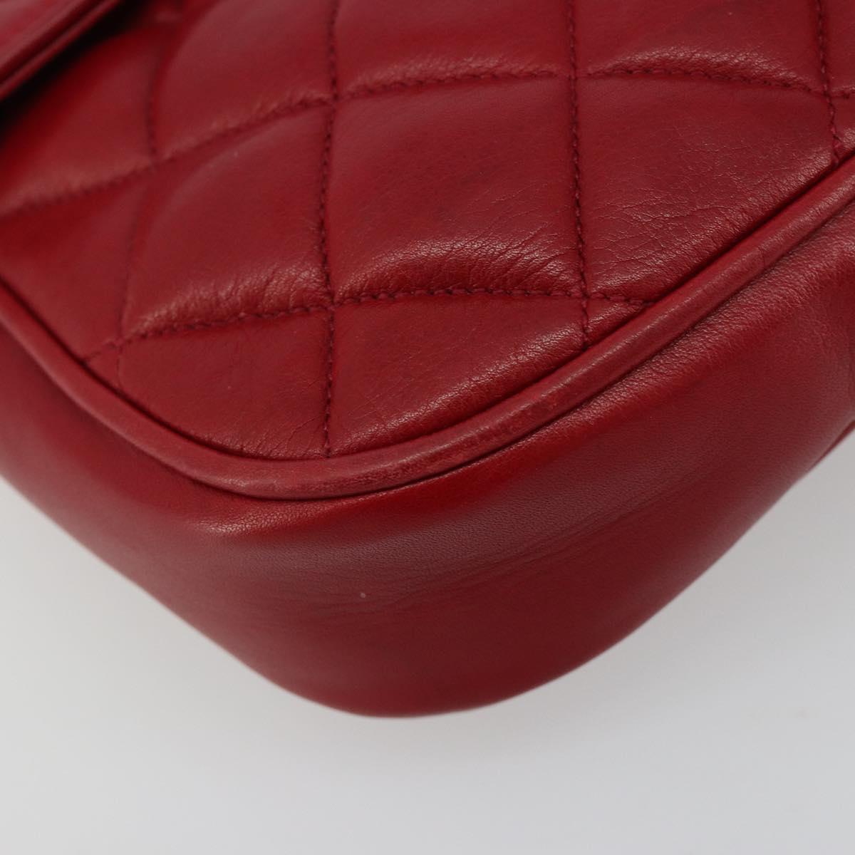 CHANEL Matelasse Chain Shoulder Bag Lamb Skin Red Gold CC Auth BA13106