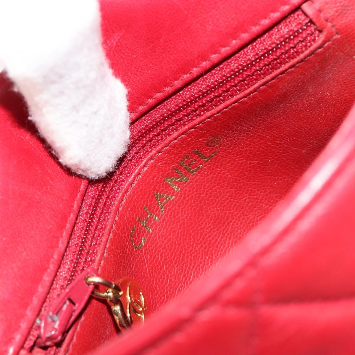 CHANEL Matelasse Chain Shoulder Bag Lamb Skin Red Gold CC Auth BA13106