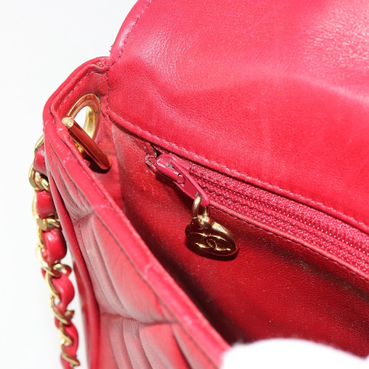 CHANEL Matelasse Chain Shoulder Bag Lamb Skin Red Gold CC Auth BA13106