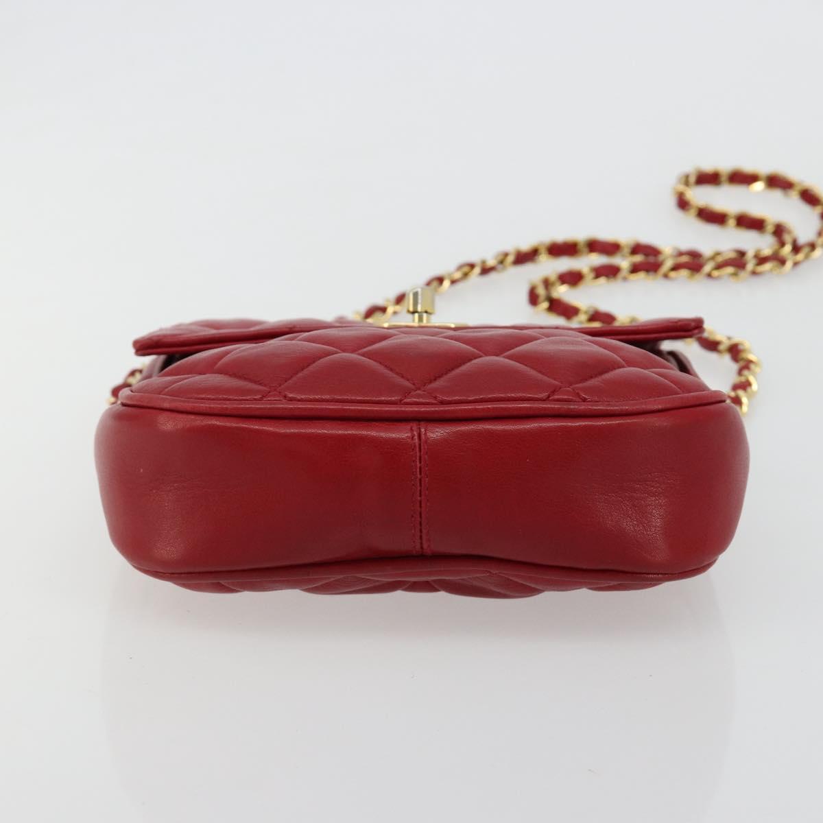 CHANEL Matelasse Chain Shoulder Bag Lamb Skin Red Gold CC Auth BA13106