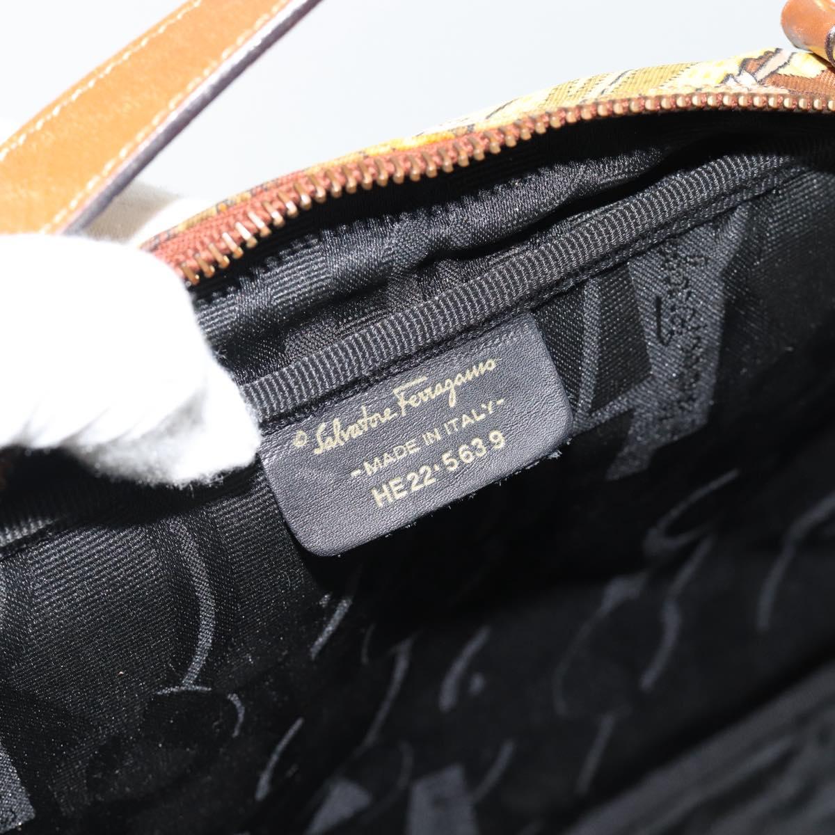 Salvatore Ferragamo Hand Bag Canvas Khaki Gold Auth BA13119