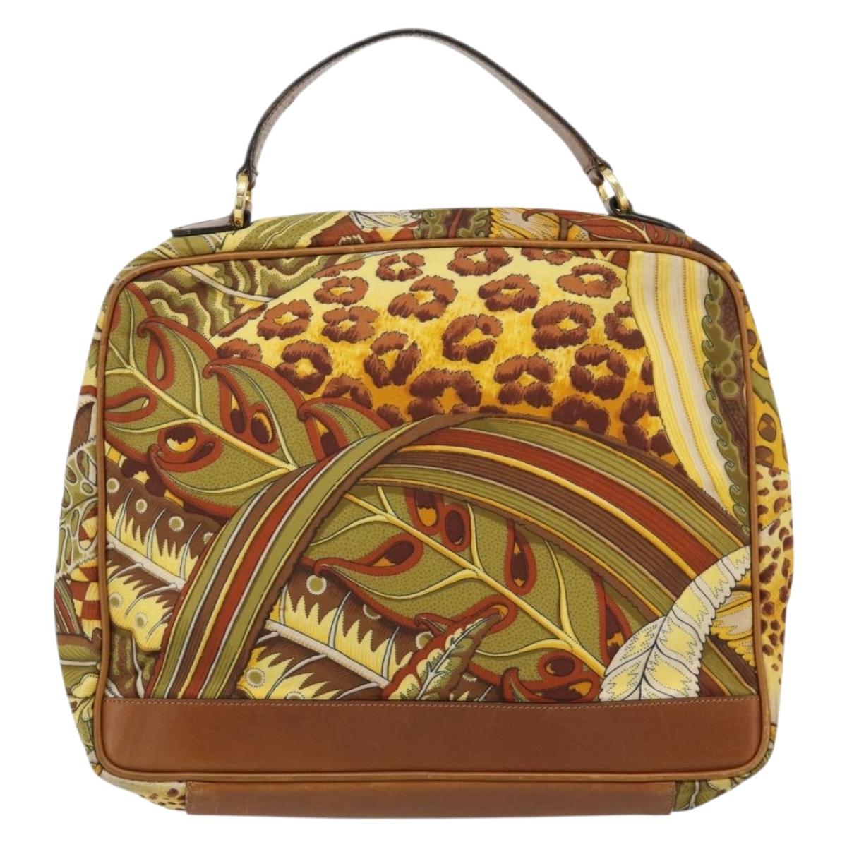 Salvatore Ferragamo Hand Bag Canvas Khaki Gold Auth BA13119